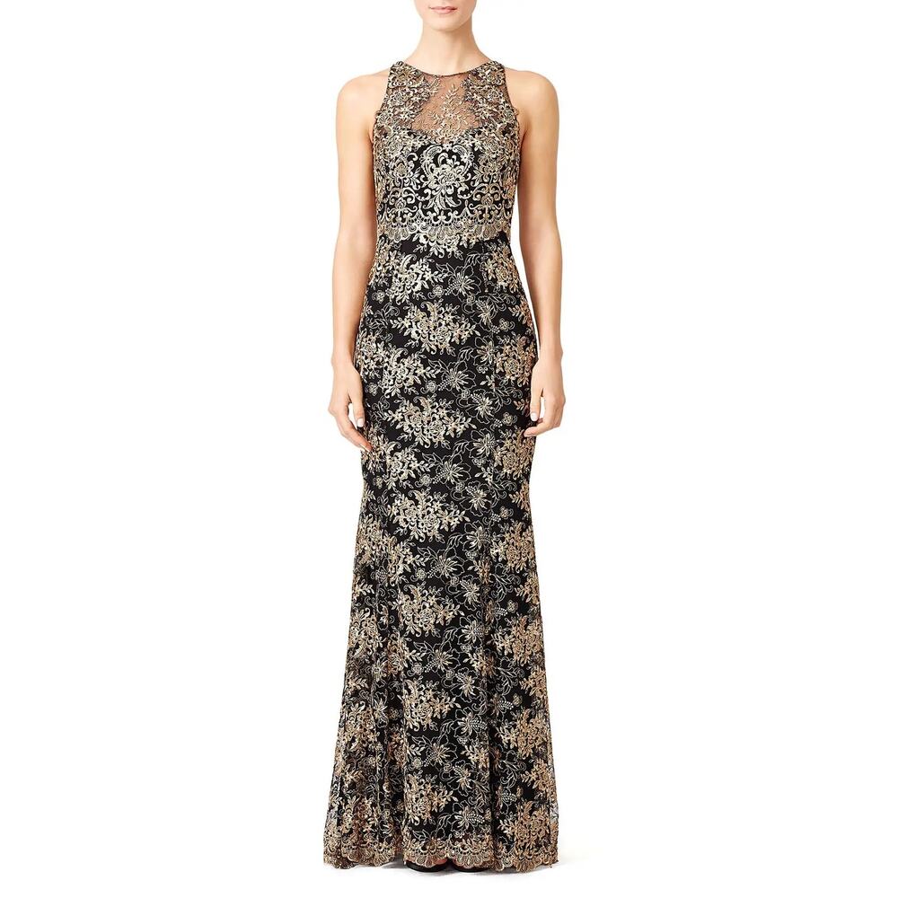 Marchesca Notte Gilded Garden Embroidered Garden Gown Black Sz 8 Formal